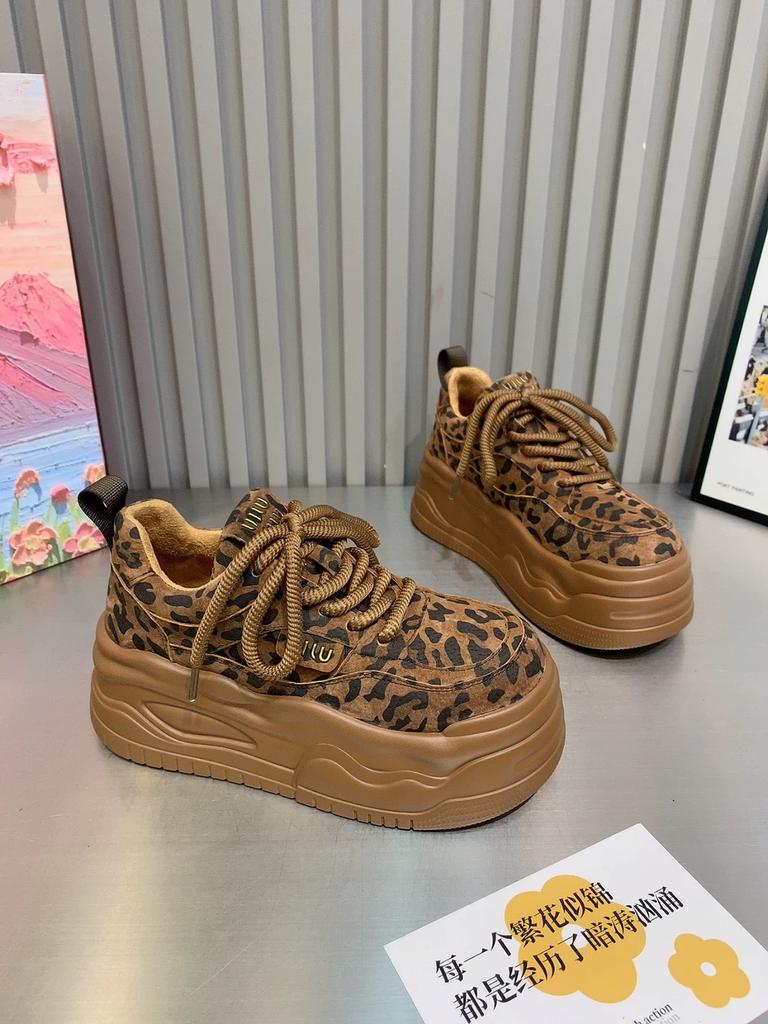Pantofi de platformă Leopard la modă Femei Adidași casual Iarnă Balerini din piele întoarsă Bumbac Pluș Cald Tendință 2024 Toamnă Designer Sport Zapatos Mujer