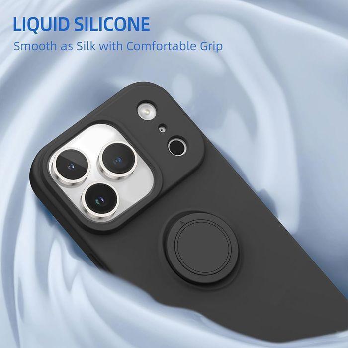 Coque de Protection - BOOLING - pour iPhone 17 Pro Max - Silicone Antichoc avec Anneau Rotatif - Noir