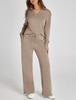 Women's Olive Green V-Neck Lounge Set with Drawstring Waist Pants