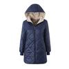 Women Hooded Quilted Coat Mid Length Plush Lined Jacket Zip Up Casual Warm Winter Overcoat Red