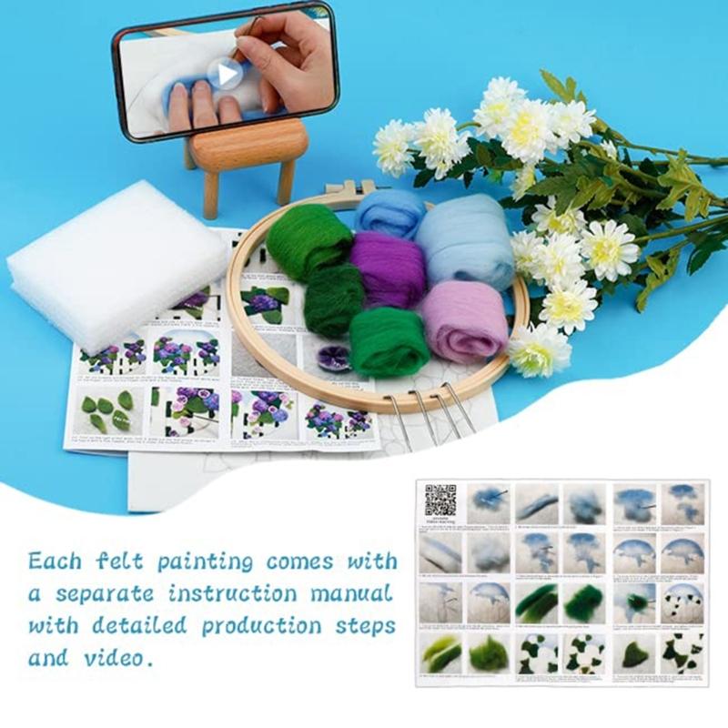 Florals Felting Starter Set Featuring Natural Linen And Practical Tool For New Craft