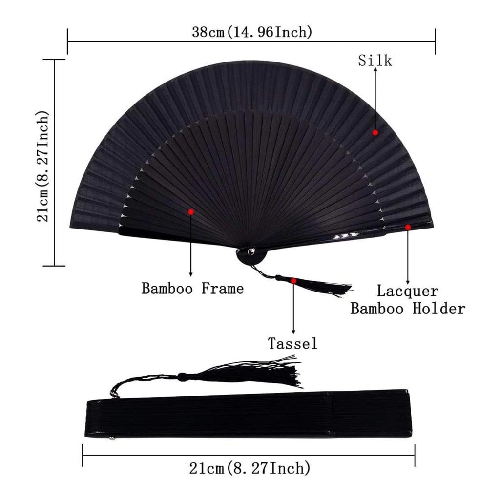 Vintage Black Bamboo Folding Fan – Handmade Retro Chinese/Japanese Style, 21.01 Cm, Lightweight & Durable
