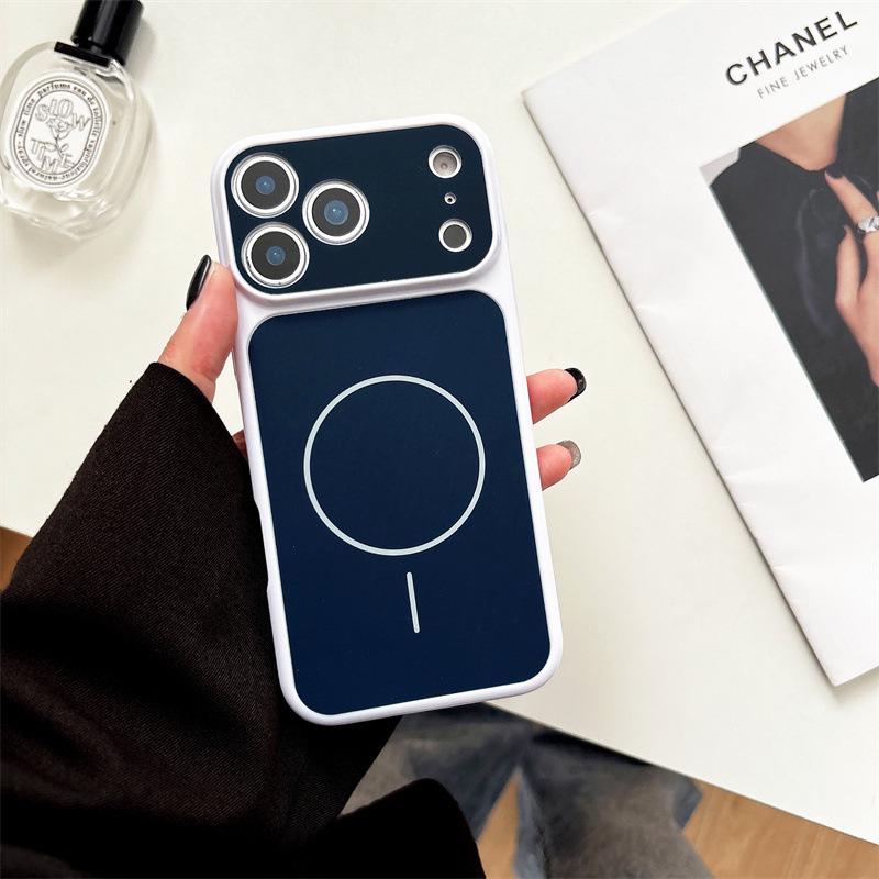 Compatible iPhone 17 Pro Max Magnetic Case - Apple 16 Pro Color Block Large Window Protective Case