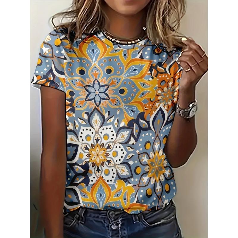 Ladies  3D floral printed T-shirt - vibrant and colorful full body floral pattern S