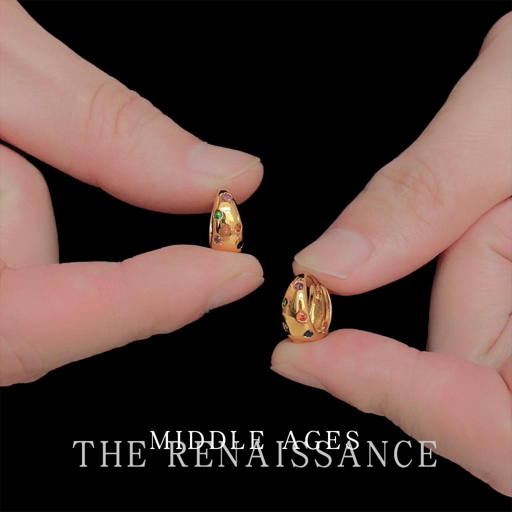 Цветная Циркониевая Серьга-Пуговица Тяжелая Промышленность Легкая Роскошь Ретро Французский Гонконгский Стиль Серьги Серьги Украшения