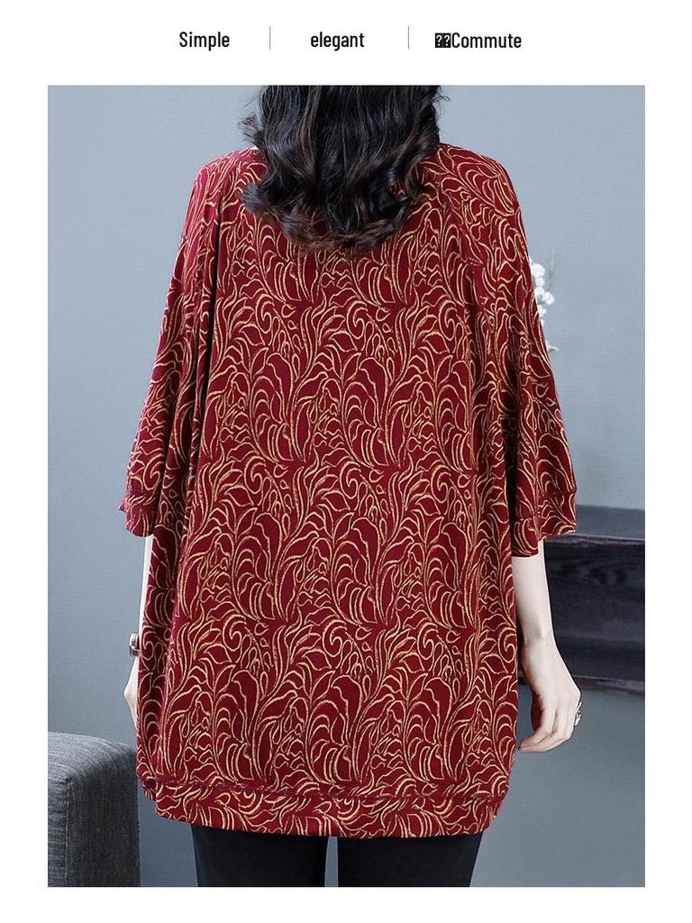 2025 Summer Floral Drapey Mid-Sleeve Plus Size Versatile Women's Clothing