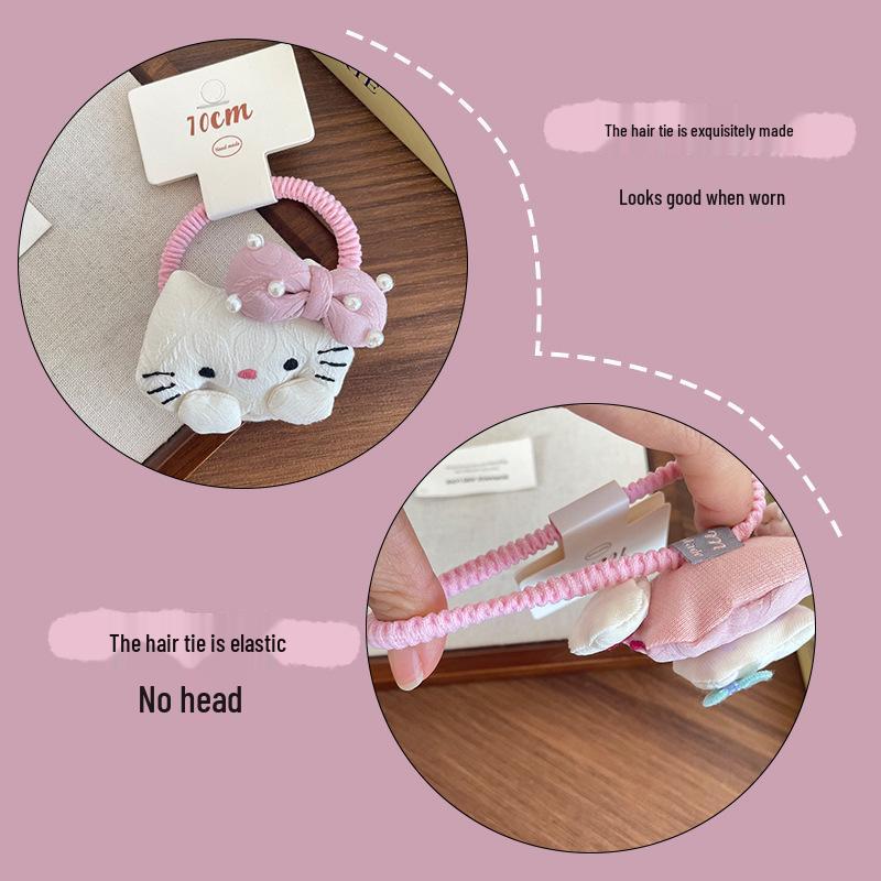 Korean Style Cute Cat Hair Tie for Girls - Handmade Fabric Student Hair Rope
