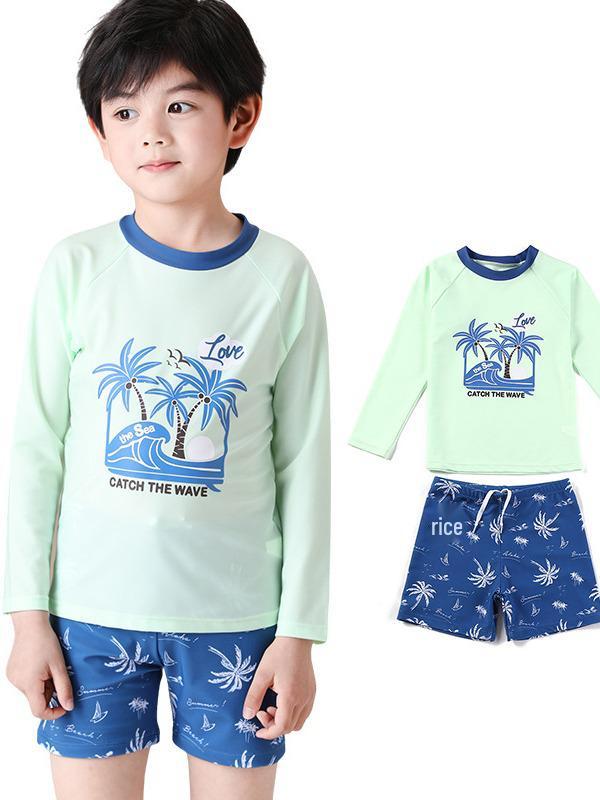 2026 Boys' Sun Protection Swimwear: Two-Piece Kids' Swimsuit & Trunks