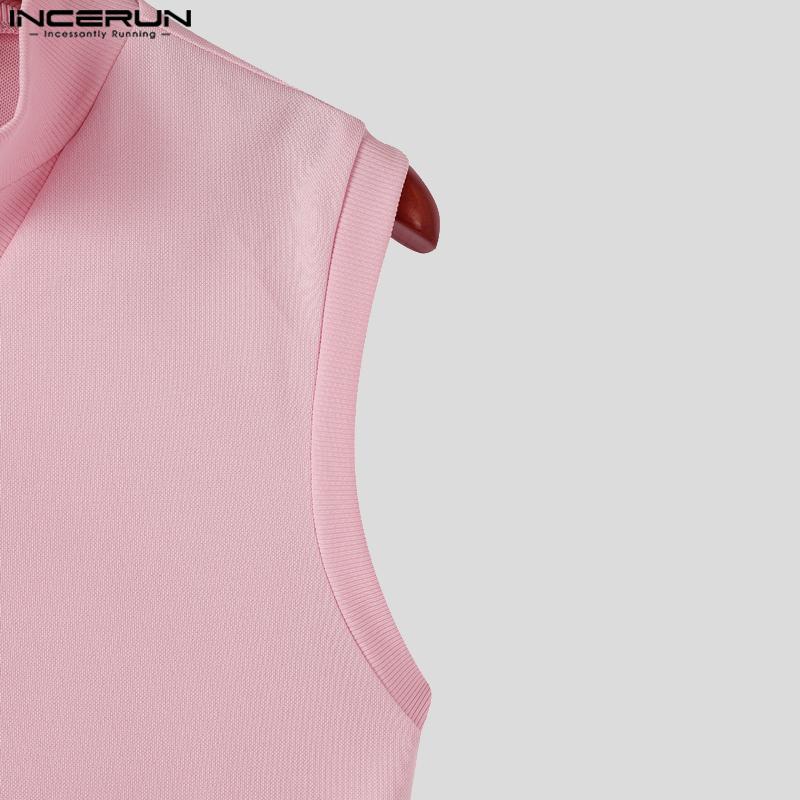 INCERUN Men Stand Neck Sleeveless Solid Casual Loose Tank Tops