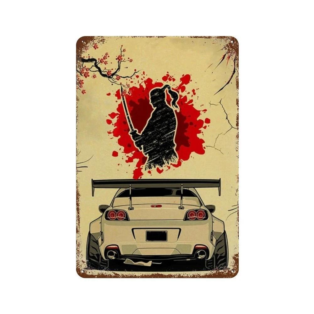 Auto Giapponesi d'Epoca Samurai Poster Latta Metallo Cartello Targhetta Giappone Corse Casa Club Jdm Auto Gtr Anime Luna Decorazione Murale Estetica