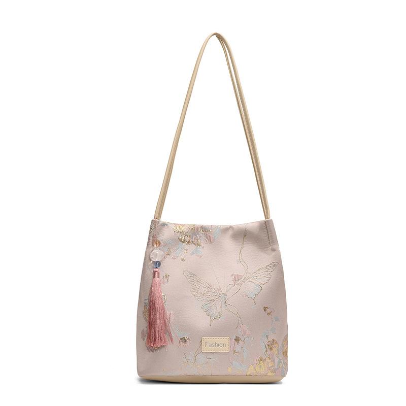 

Женская сумка Сумка под мышкой Премиальная сумка под мышкой 2025 Новая сумка-ведро с вышивкой Модная сумка на плечо розовый