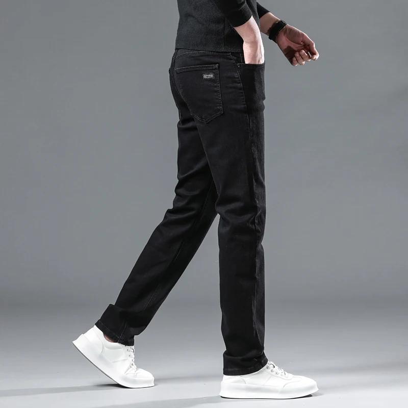 Autumn Winter Men Black Straight Stretch Denim Thick Velvet Pants Warm Jeans Casual Fleece Line Trousers Male Plus Size