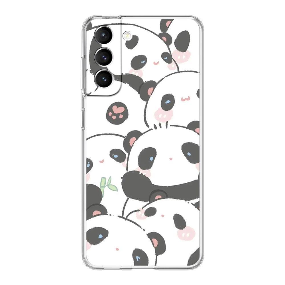 Cute Panda Climbing Bamboo Phone Case For Samsung Galaxy S24 S23 S22 S20 Ultra S21 FE 5G S10 S9 Plus S10E S8 Soft Clear Cover