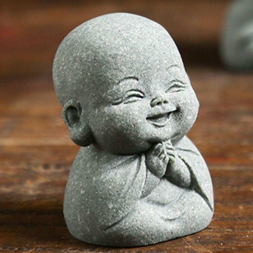Cute Little Monk Figurine Sandstone Desktop Cculpture Dolls Buddha Statue  Fireplace