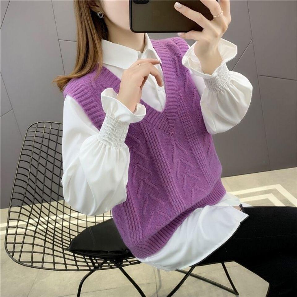Women Pink Vest Solid Short Loose Korean Style Sleeveless Sweater V-Neck All-match Female Coats Simple Leisure Knitted Outwear