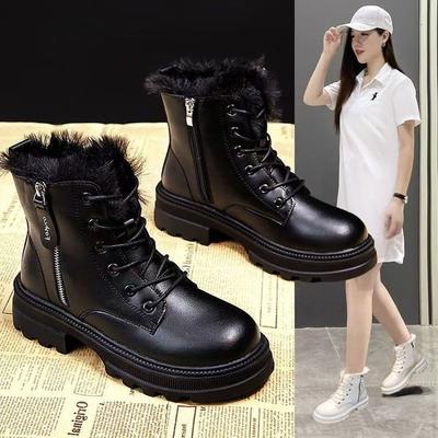 Martin Boots Women's Shoes 2025 New Korean Version Velvet Autumn and Winter High-top Cotton Shoes Women's Boots High-heeled Snow Boots Ins