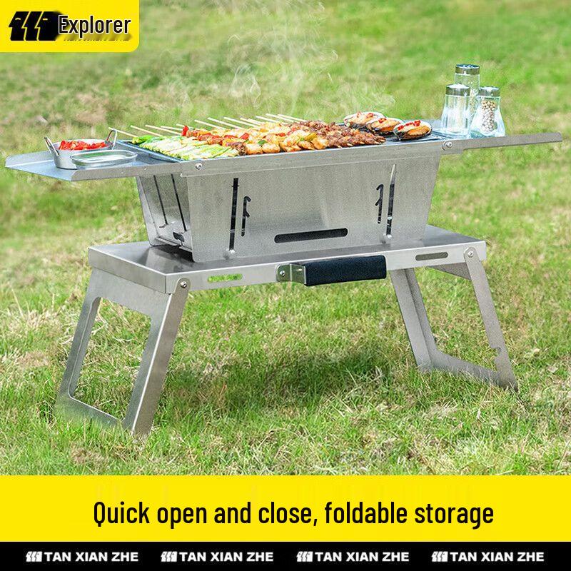 Explorer Foldable Outdoor Stainless Steel Charcoal BBQ Grill