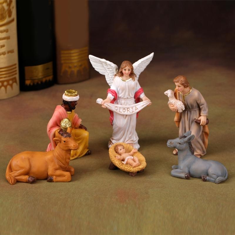 Christmas Nativity Figurines Holy Family Figure with Donkey Nativity Figure,Table Ornament Religious Christmas Decors