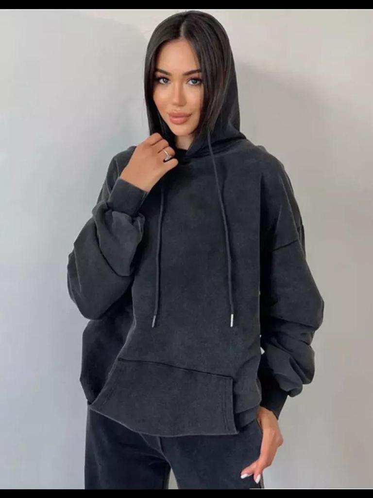 Women's Retro Distressed Black Hooded Sweatshirt - Autumn Style
