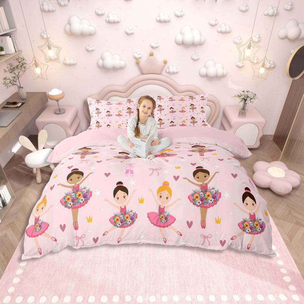 Homewish Juego de Funda Nórdica Princesa Sirena Soñadora Para Niños Juego de Cama Castillo de Cuento de Hadas Juego de Cama Reversible Escama de Pez Morada