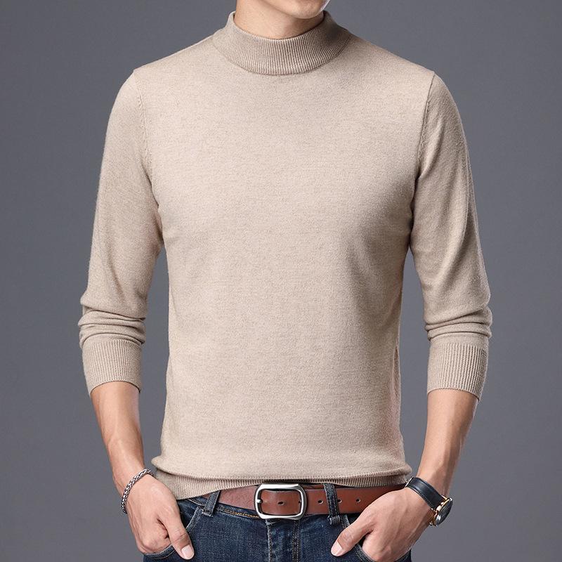 Fashion Sweatwear Mens Anti-pilling High Quality Knitted Half Turtleneck Sweater Slim Fit Long Sleeve Pullover Solid Color Trend Men Clothing