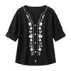 Women's Long Sleeve Button Down Blouse - Color Round Neck with Embroidery, Casual and Daily Wear Top for Women