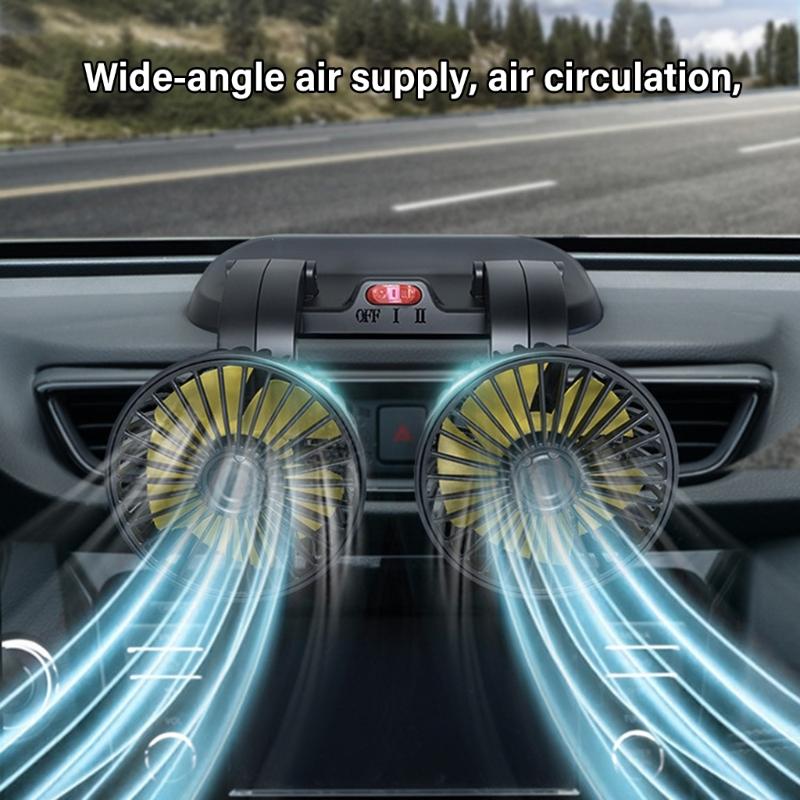 USB Car Fan,Dashboard Small Fan 2 Speed Strong Airflows,Car Trucks Cooling Fans Adjustable Double Head Low Noise