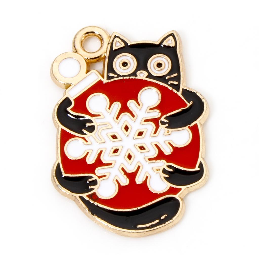 10 Piece Zinc Based Alloy Christmas Charms Gold Plated Multicolor Cat Animal Enamel Pendants For DIY Jewelry Making