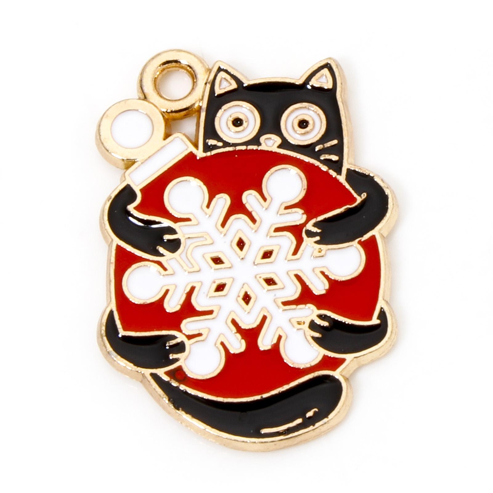 

10 Piece Zinc Based Alloy Christmas Charms Gold Plated Multicolor Cat Animal Enamel Pendants For DIY Jewelry Making
