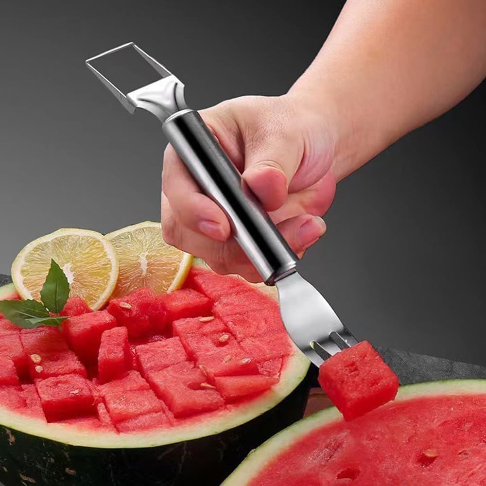 2-in-1 Stainless Steel Fruit Cutter, Watermelon Cutter, Stainless Steel Watermelon Fork Slicer, Watermelon Cutter Slicer Tool Fruit Forks Slicer Knife