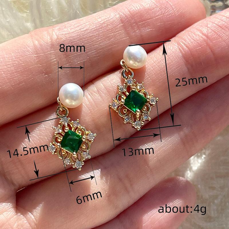 Huitan Exquisite Green Cubic Zirconia Drop Earrings for Women Removable Imitation Pearl Earrings Two Wear Ways Creative Jewelry