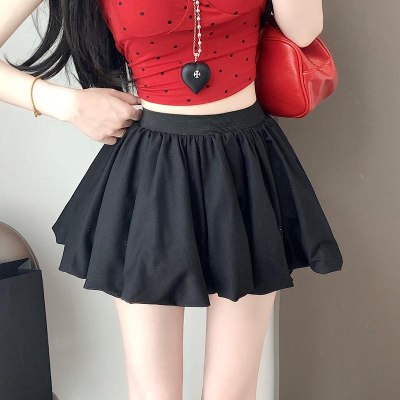 White High-Waist Anti-Exposure A-Line Mini Skirt - Women's Sweet Age-Reducing Flower Bud Design