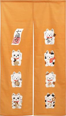 Noren Kobo Noren Japanese Width 85cm X Length Maneki Lucky Seven Lucky 10756 Curtain, Pattern, Cat, 150cm, Neko, Charm, Cats, Yellow,