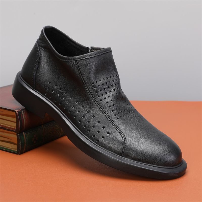 

Винтажная мужская повседневная обувь из натуральной кожи, летние перфорированные лоферы с круглым носком и толстой подошвой, балетки в британском стиле с боковой молнией 45