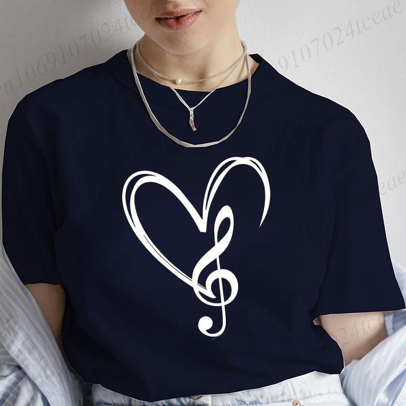 Musical Note Heart Print Unisex T Shirt Short Sleeve O Neck Unisex Tshirt Ladies Fashion Tee Shirt Tops Clothes Camisetas Mujer
