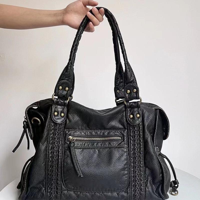 Simple and Large-capacity Tote Bag, Women's Work Washed Commuter Handbag Bag, Fashionable One-shoulder Underarm Messenger Bag.