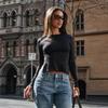 Modisches langärmliges rückenfreies sexy T-Shirt für Damen, modisch, Slim Fit, Basis, Schnürung, schwarze T-Shirts für Damen, Frühling und Herbst, Street-Casual-T-Shirt, Tops 25553