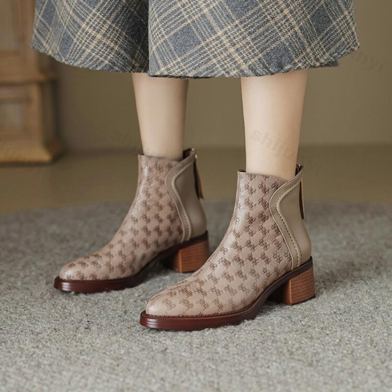 Stivali da Donna Autunno 2026 Comodi Antiscivolo Stivaletti da Esterno con Zip Tacco Medio alla Moda Casual Stivaletti Corti Botas Mujer