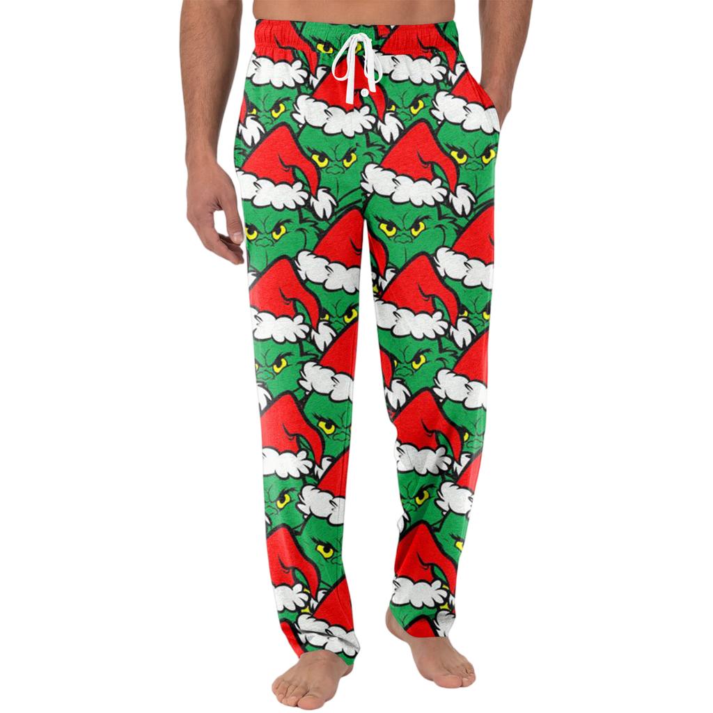 Men's Knitted Fashion Print Pocket Casual Pants Pajama Pants