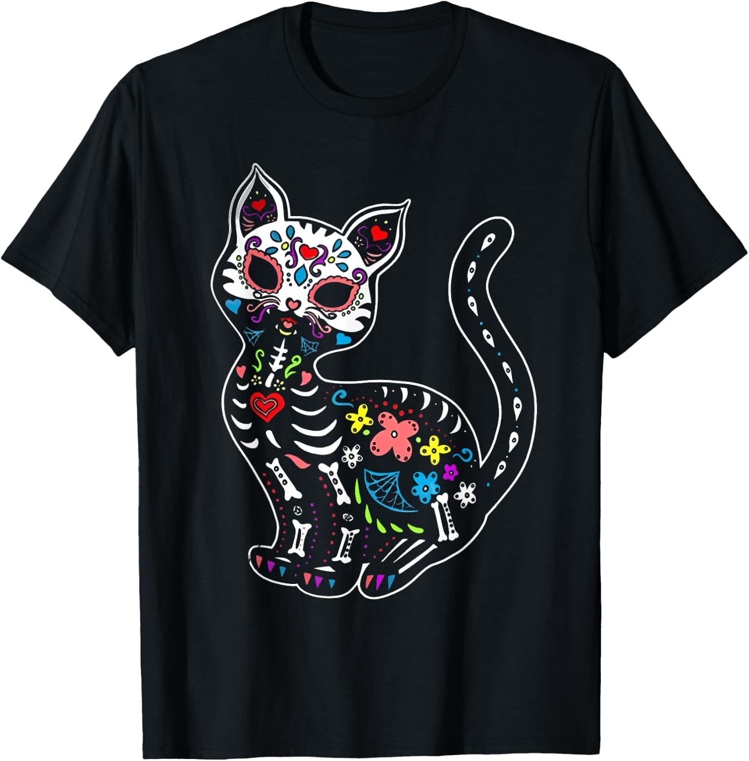Sugar Skull Cat De Los Muertos La Catrina Day Of The Dead Men Women Kids T-Shirt XXXXL