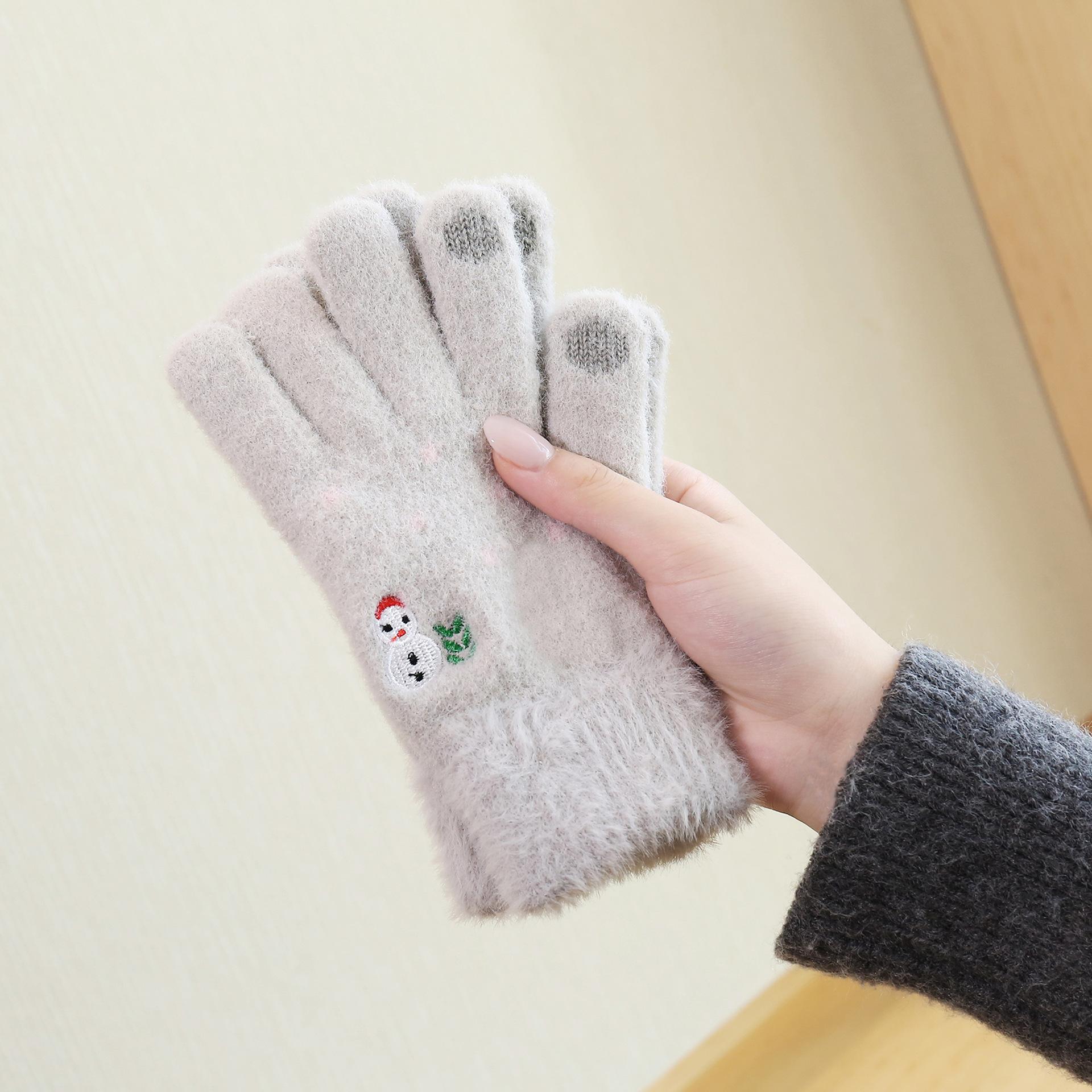 

Gloves for women, cute in autumn and winter, thickened thin velvet to keep warm, riding with five fingers, versatile, and cold-proof for students світло-сірий колір