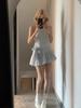 French Blue Sleeveless Neck Dress Women's Summer Gentle Wind Waist Thin Ruffle Edge Off-the-shoulder A-word Short Skirt