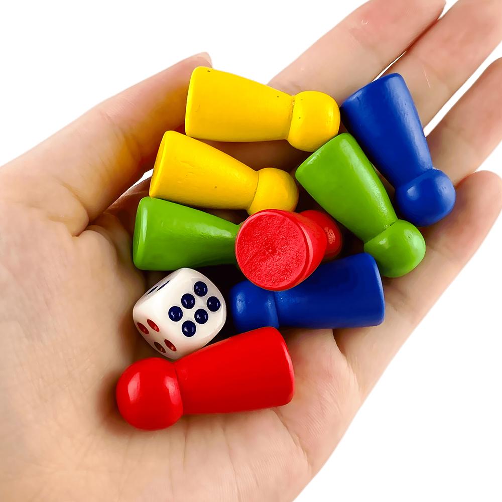 8pcs 31mm Game Piece Wooden Pawn Chess with 6 Sided Dice for Chess Tabletop Games