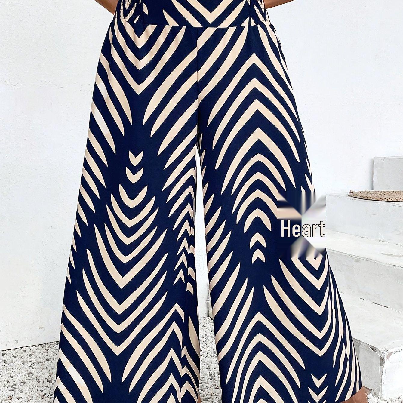Women s Plus Size Striped Wide Leg Elastic Waist Pants 0XL