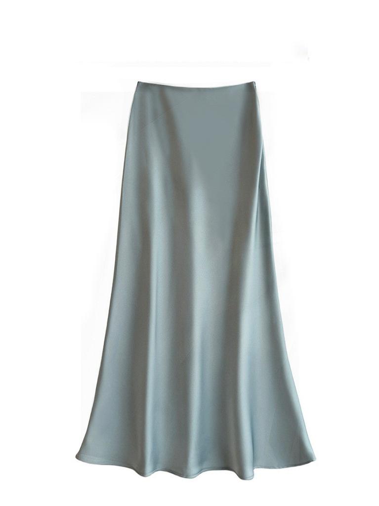 French Elegant Satin Wrap Skirt With Zipper For Womens Office And Formal Wear