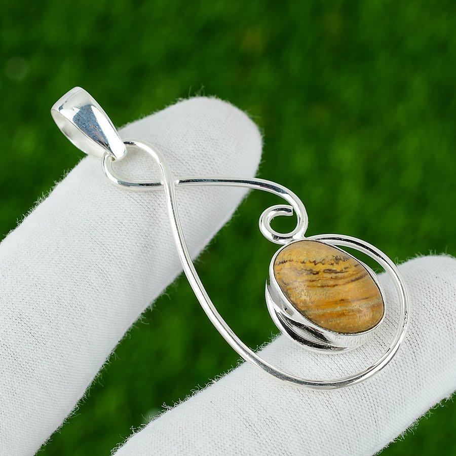 Birthday Gift For Her Natural Picture Jasper Gemstone Pendant 925 Silver