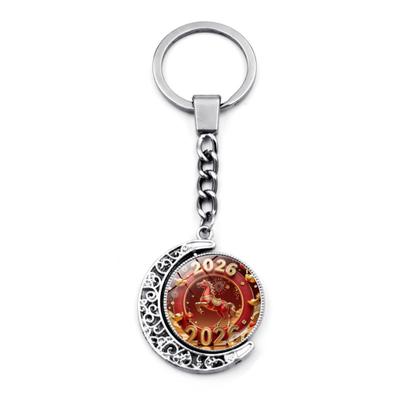 Year Of Horse Commemorative Keychain/bag Charm, Double-sided Rotating Pendant Key Ring.