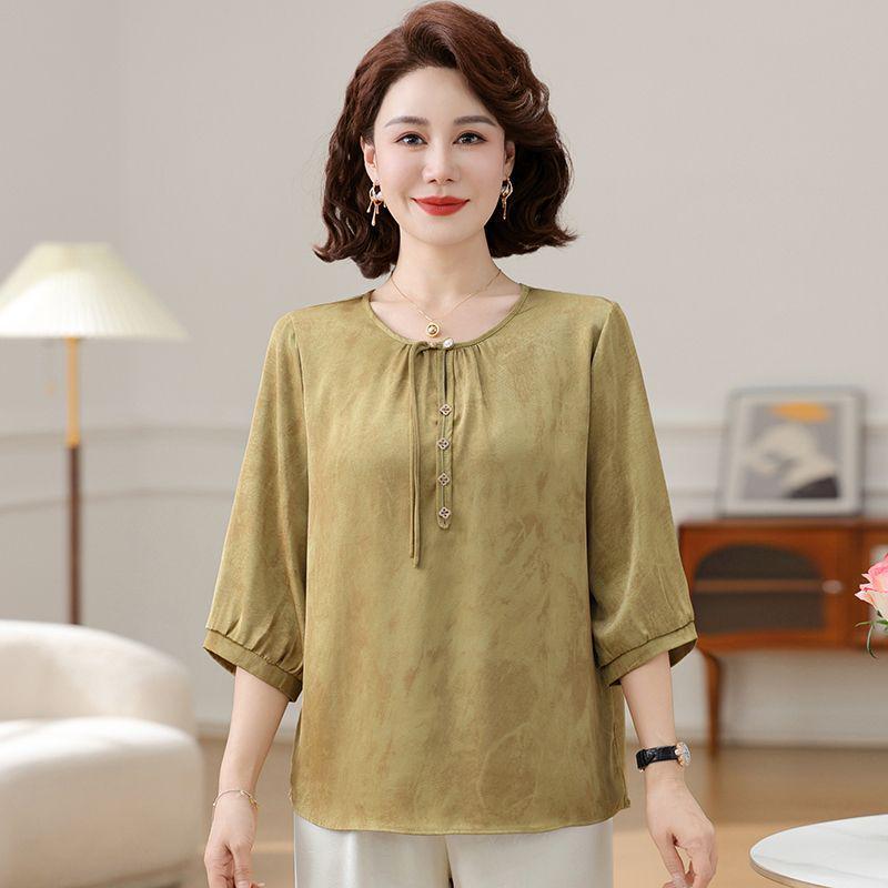 Mother's Day Mid-Sleeve Casual Summer Top & Wide-Leg Pants Set for Middle-Aged Women