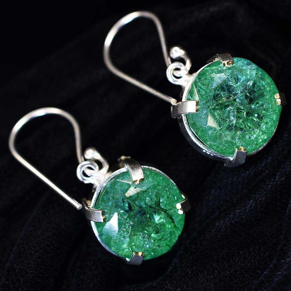 Beautiful Natural Green Emerald 62Ct CERTIFIED Round Earring 925 Sterling Silver MY.ER-40-NS