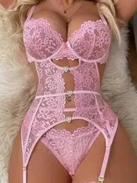 Women Sexy Party Lace Suit Sexy Women'S Bodysuits Solid Color Backless Deep V Suspenders Sleeveless Bodysuits Pure Desire 1Sf2